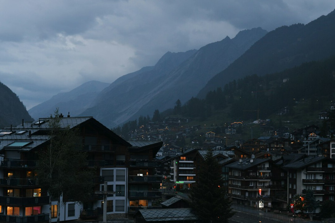 swiss village at dusk
